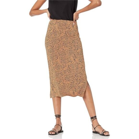 Womens Pull On Midi Skirt Stretch Jersey Knit Elastic Waist Side Slit Skirt - Picture 7 of 7